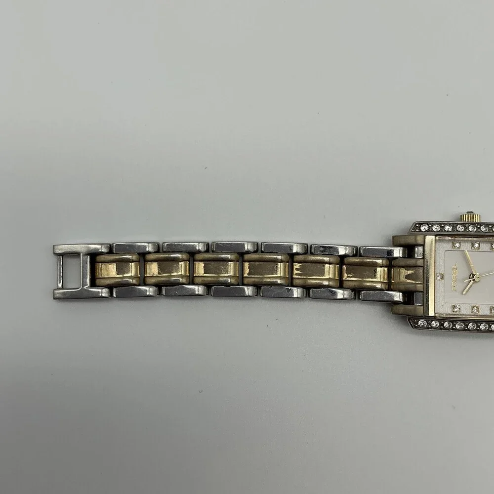 Fossil ES-2123 Womens Watch 20mm Silver Two Tone Crystal New Battery 5.75